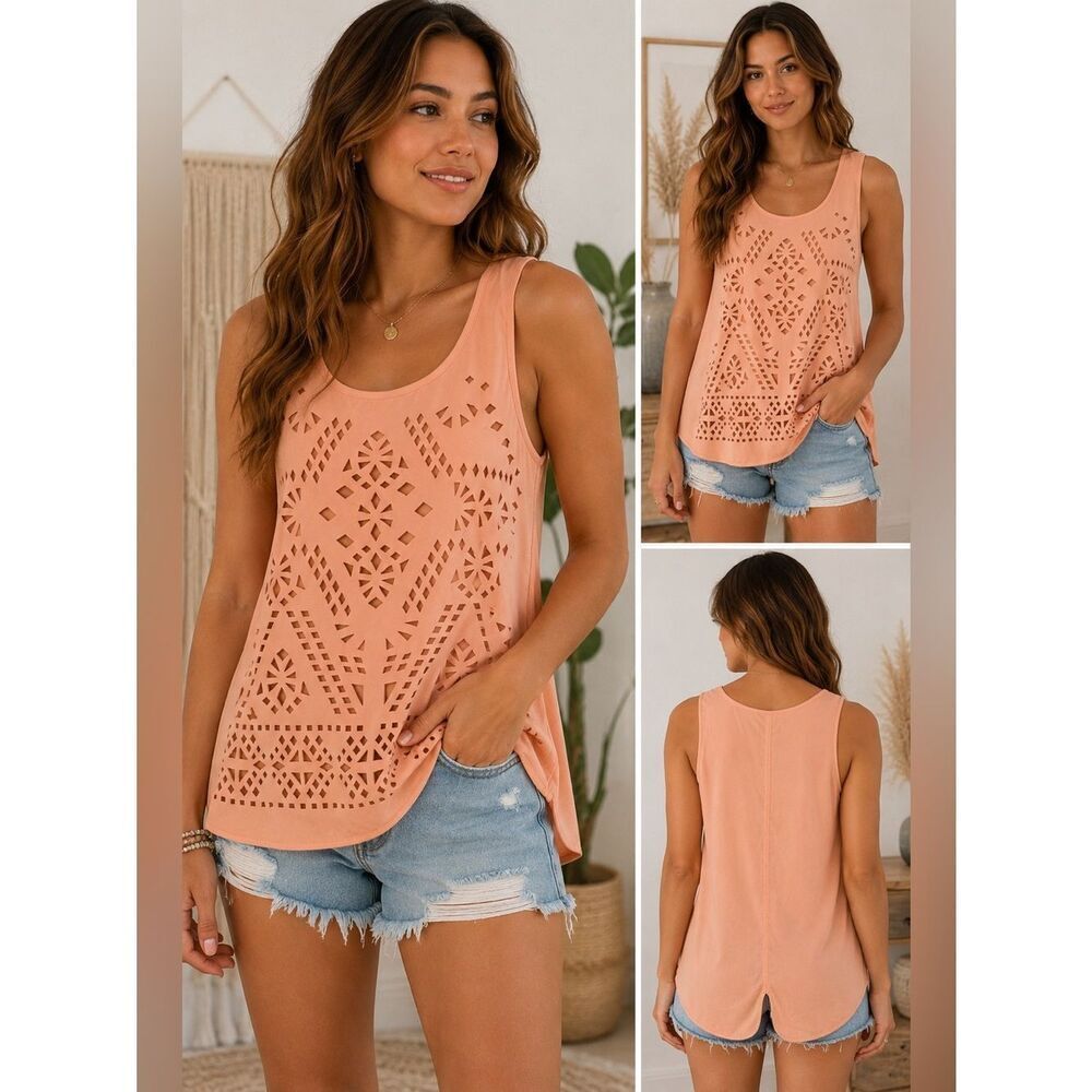 Blu Pepper Peach Laser Cut Sleeveless Tank Top Size Medium
